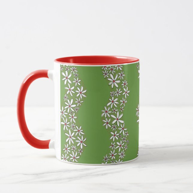 Mug Chaîne de marguerite Fleur laide rayures blanc rou (Gauche)