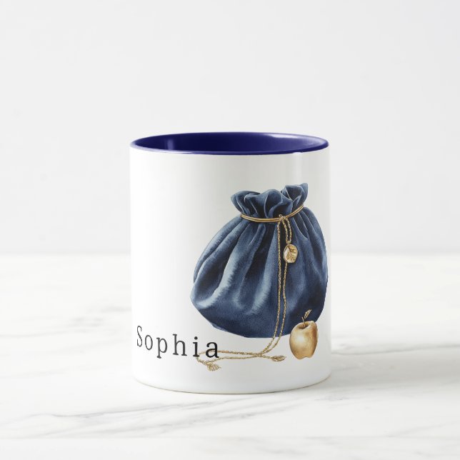 Mug Chaîne de pomme dorée de sac bleu (Centre)