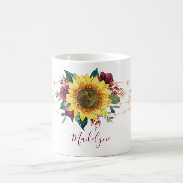 Mug Chaîne de tournesol éclaire le Monogramme floral (Centre)