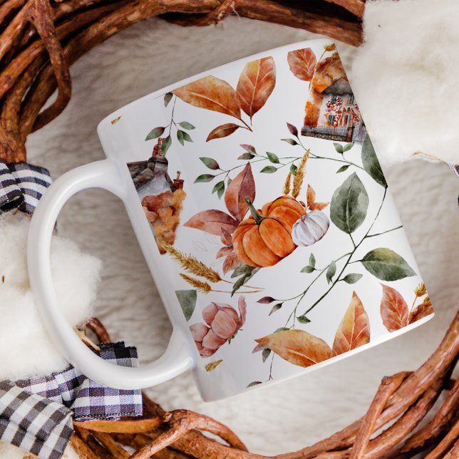 Mug Chalet d'automne Thanksgiving Orange Brown Home (Créateur téléchargé)