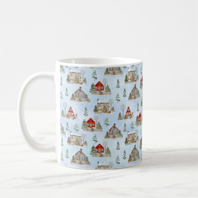 Mug Chalet hiver neige Fir Trees Noël (Gauche)