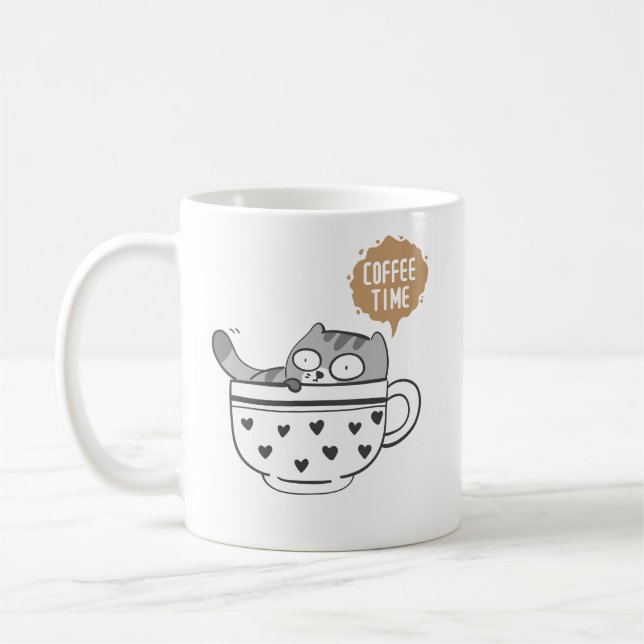 Mug Chaleureux Chat Café Mignon “Heure du Café” Ta (Gauche)