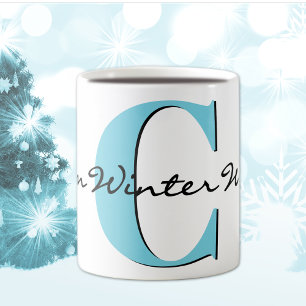 Mug Chaleureux Souhaits d'hiver Gras Bleu Lettre 11oz 