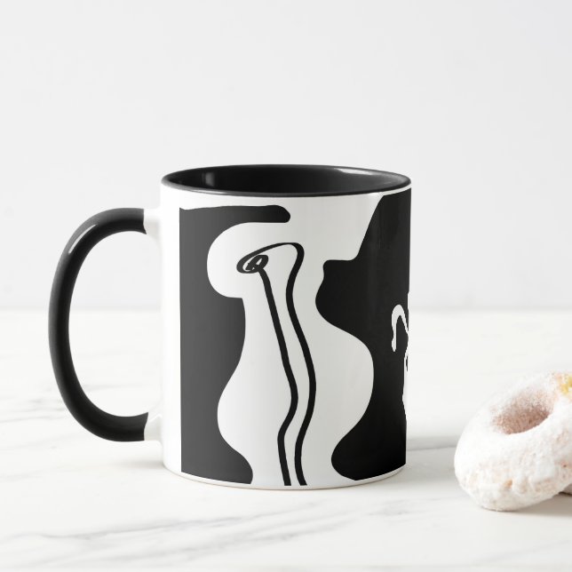 Mug Chambre de décalage : Noir, Blanc et Rouge Abstrai (Avec donut)