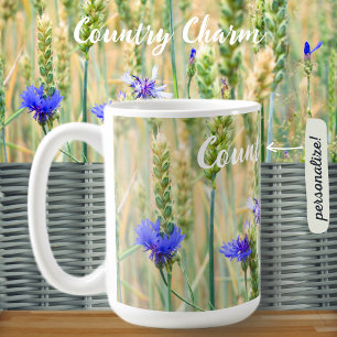 Mug Champ de blé d'été avec fleurs bleues