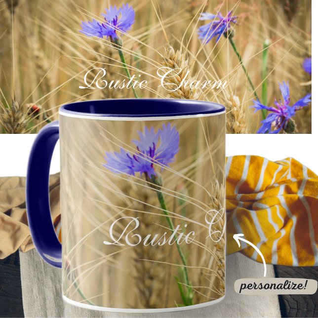 Mug Champ de blé d'été avec fleurs bleues (Créateur téléchargé)