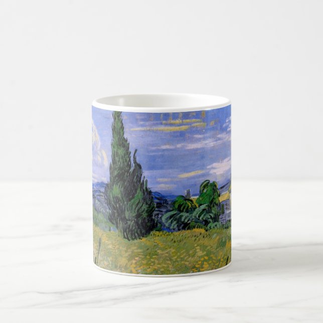Mug Champ de blé vert avec cyprès par Vincent van Gogh (Centre)