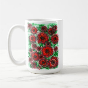 Mug Champ de Coquelicots Aquarelle Ligne d'Art Botaniq