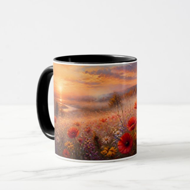 Mug Champ de coquelicots au coucher du soleil, peintur (Devant gauche)