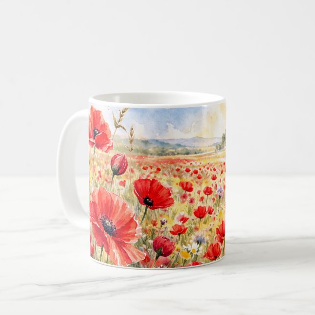Mug Champ de coquelicots - Coquelicot à l'aquarelle (Devant gauche)
