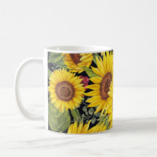 Mug Champ de tournesol : aquarelle noir arrière - plan