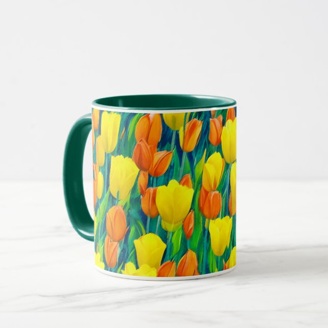 Mug Champ de tulipes orange et jaune (Devant gauche)