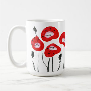 Mug Champ rouge moderne de pavots Cadeau floral Abstra