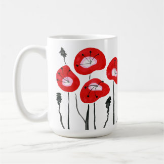 Mug Champ rouge moderne de pavots Cadeau floral Abstra