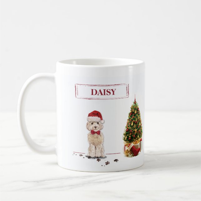 Mug Champagne Cockapoo Drôle chien de Noël avec arbre (Gauche)