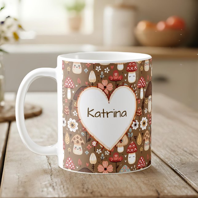 Mug Champignons adorables avec monogramme de style cot (Créateur téléchargé)