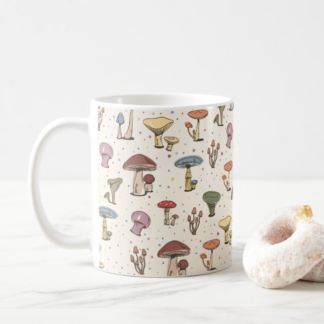 Mug Champignons colorés Doodle Motif (Avec donut)