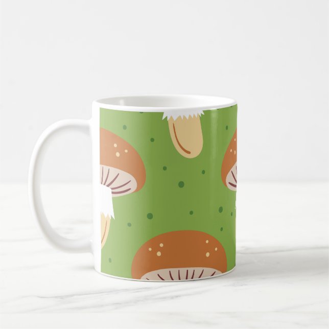 Mug Champignons d'automne : motif sans couture verte. (Gauche)