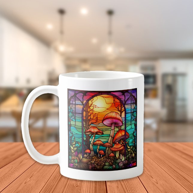 Mug Champignons en verre tendu Toadstools lever de sol (Stained-glass mushrooms mug)