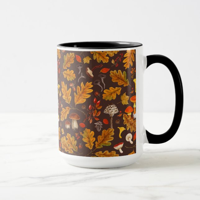 Mug Champignons forestiers et flore d'automne sur brun (Droite)