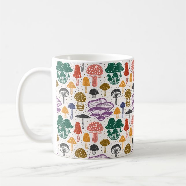 Mug Champignons forestiers. Motif, texture, sac (Gauche)