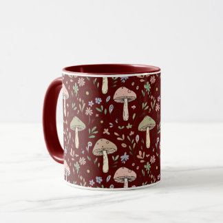 Mug Champignons Marron Profond Sans Couture Gothique A