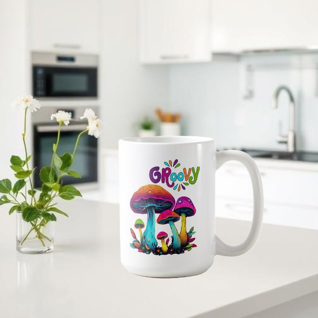 Mug Champignons psychédéliques super colorés (Groovy Colorful Psychedelic Mushrooms Coffee Mug)
