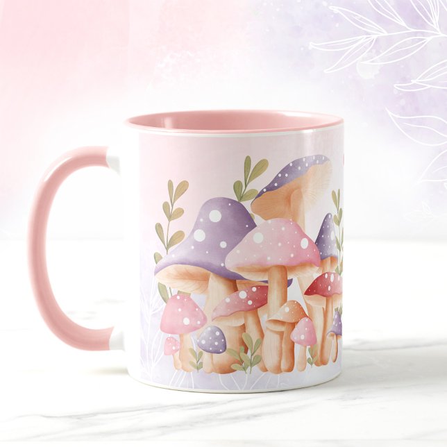 Mug Champignons violets roses mignons Nom d'automne Mu (Pink Purple Mushrooms Cute Fall Name Mug)