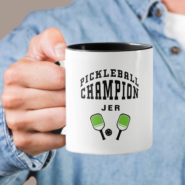 Mug Champion de Pickleball Nom personnalisé Initiales  (Pickleball Champion Custom Name Initials Cool Fun Mug)