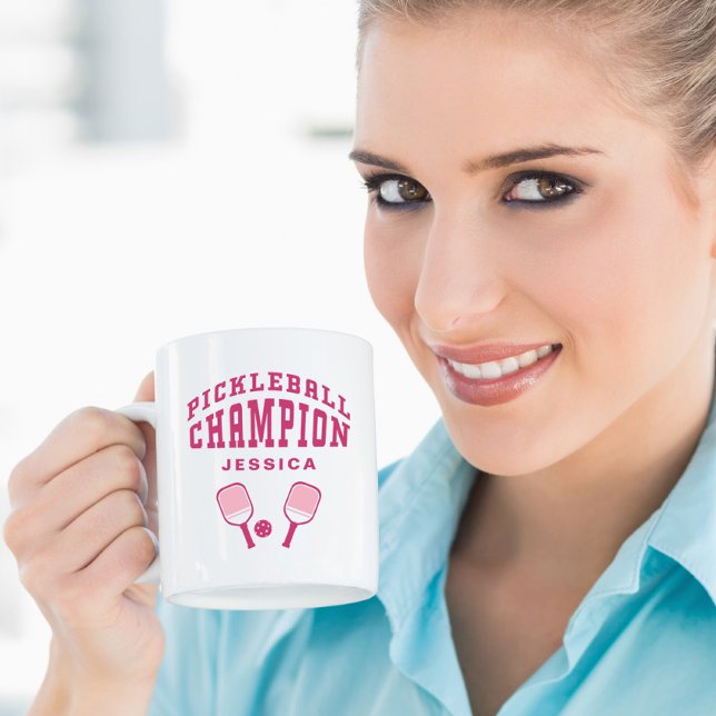 Mug Championne de Pickleball Drôle Nom Personnalisé In (Pickleball Champion Fun Custom Name Initials Pink Coffee Mug)