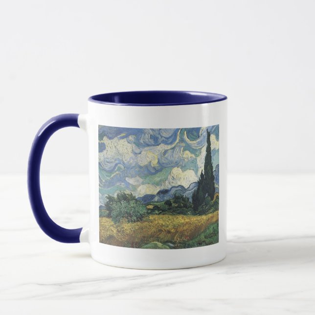 Mug Champs de blé de Vincent van Gogh avec des cyprès (Gauche)