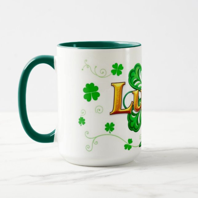 Mug Chanceux Texte Motif Trèfle St Patrick (Gauche)