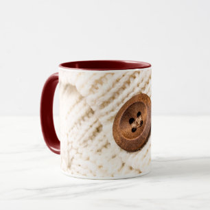 Mug Chandail Cardigan bois rustique bouton crème brun