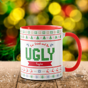 Mug Chandail de Noël moche Nordic Red Green Knit Nom