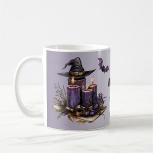 Mug Chandelles violettes d'Halloween chauves-souris Éf