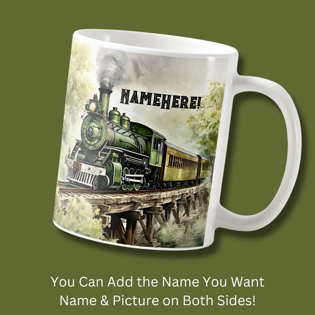 Mug Changement de nom - Moteur de train à vapeur verte (Créateur téléchargé)