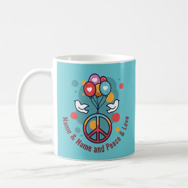 Mug Changer de nom Texte Paix Amour Boho Hippie Doves (Gauche)