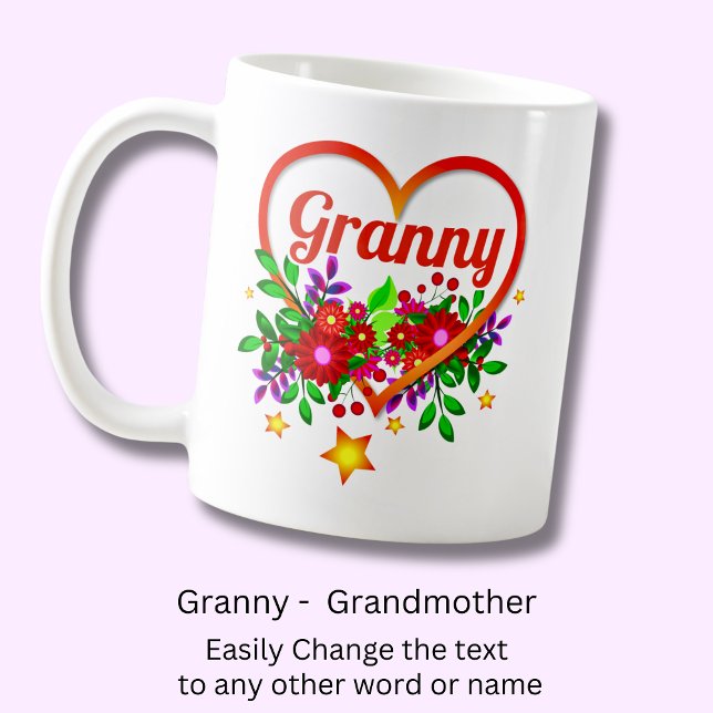 Mug Changer Grand-Mère Nom - Grand-Mère Coeur & Fleurs (Créateur téléchargé)