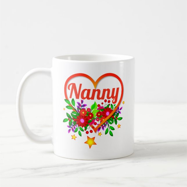 Mug Changer Grand-Mère Nom - Nounou - Coeur & Fleurs (Gauche)