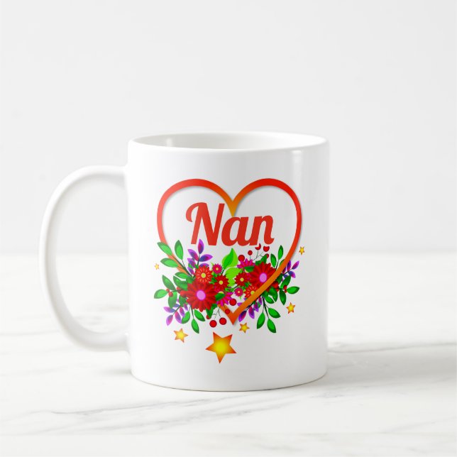 Mug Changer le nom de grand-mère - Nan - Coeur et fleu (Gauche)