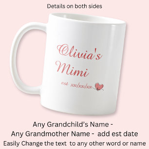 Mug Changer le nom du grand-enfant, Mimi nom est coeur