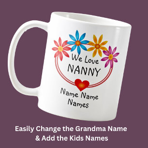 Mug Changer TOUS LES Noms Enfants Nanny Flower Heart