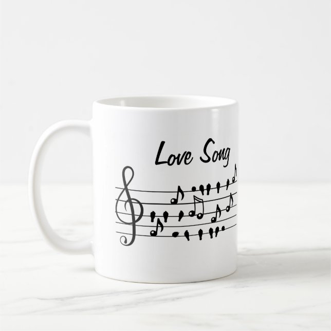 Mug Chanson d'amour Oiseaux Notes Art Noir Blanc (Gauche)