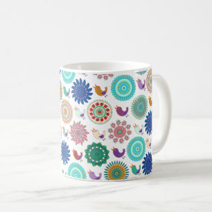 Mug Chanter Bird et Mandala Cute Folk Art Motif