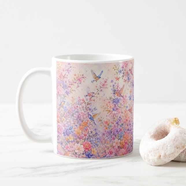 Mug Chants d'oiseaux parmi les fleurs (Avec donut)