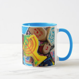 Mug Chanukah Menorahs, Dreidels, Gelt