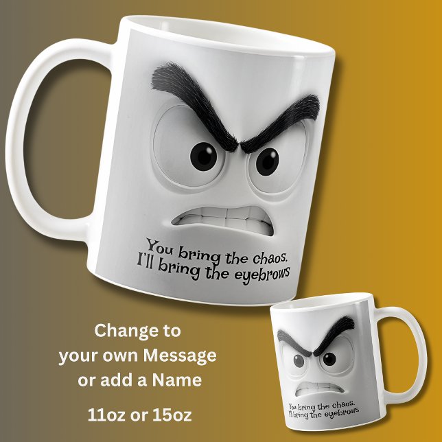 Mug Chaos & Eyebrows, Add Name Message Expressive Face (Créateur téléchargé)