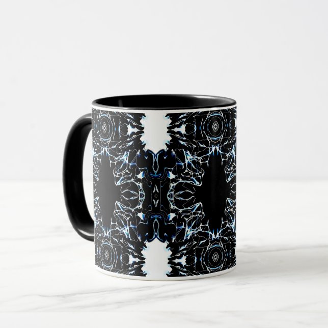 Mug Chaotic Abstract Blue on Black and White Fluid Art (Devant gauche)