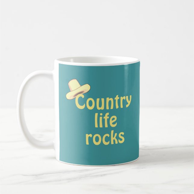 Mug Chapeau de campagne & Calligraphie sur sarcelle (Gauche)