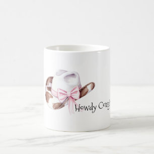 Mug Chapeau de cowgirl marron blanc rose à noeud